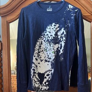 J. Crew Crewcuts XL Navy Long Sleeve Shirt with Snow Leopard Print